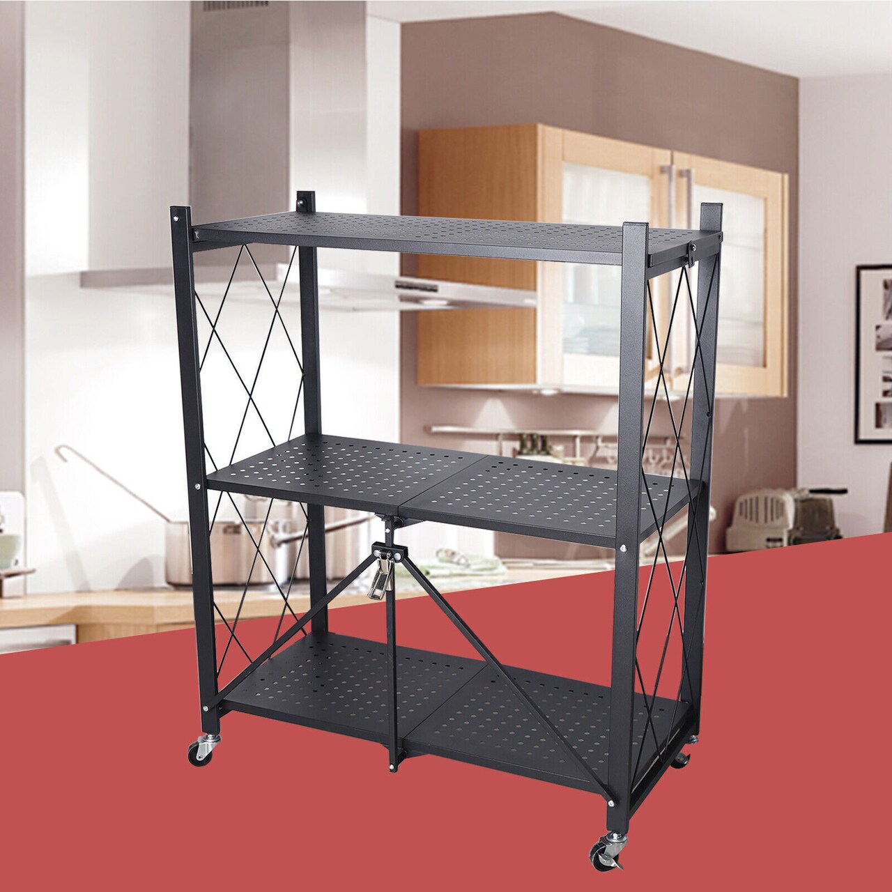 Kitcheniva Foldable 3-Tiers Metal Kitchen Storage Rack Organizer